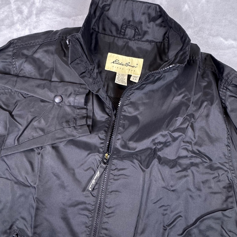 Eddie Bauer Black Nylon Full Zip Windbreaker Mesh Lined Jacket Womens Small *